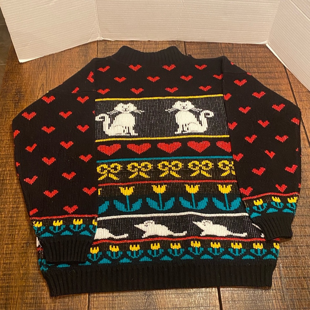 Vintage 80s ADELE Knit Cat Sweater   READ!